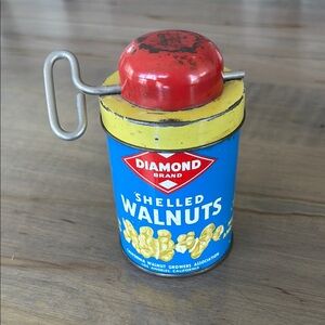 RARE Vintage Diamond Walnut Tin with Chopper Top